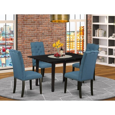 East West Furniture 5 Piece Norfolk Mid Century Dining Table Set - Black NOEL5-BLK-21